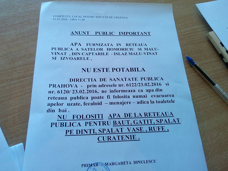 Apa distribuită în două sate ale comunei Izvoarele nu este potabilă! Anunţul Primăriei Apa distribuită în două sate ale comunei Izvoarele nu este potabilă! Anunţul Primăriei