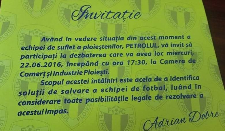 Noul primar al Ploieștiului, Adrian Dobre, invită oamenii de afaceri și suporterii s-o salveze pe Petrolul! Noul primar al Ploieștiului, Adrian Dobre, invită oamenii de afaceri și suporterii s-o salveze pe Petrolul!
