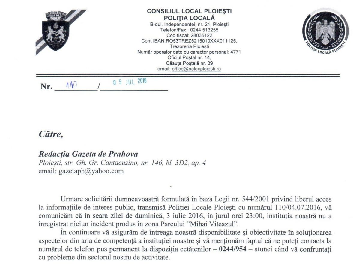 raspuns politia locala ploiesti
