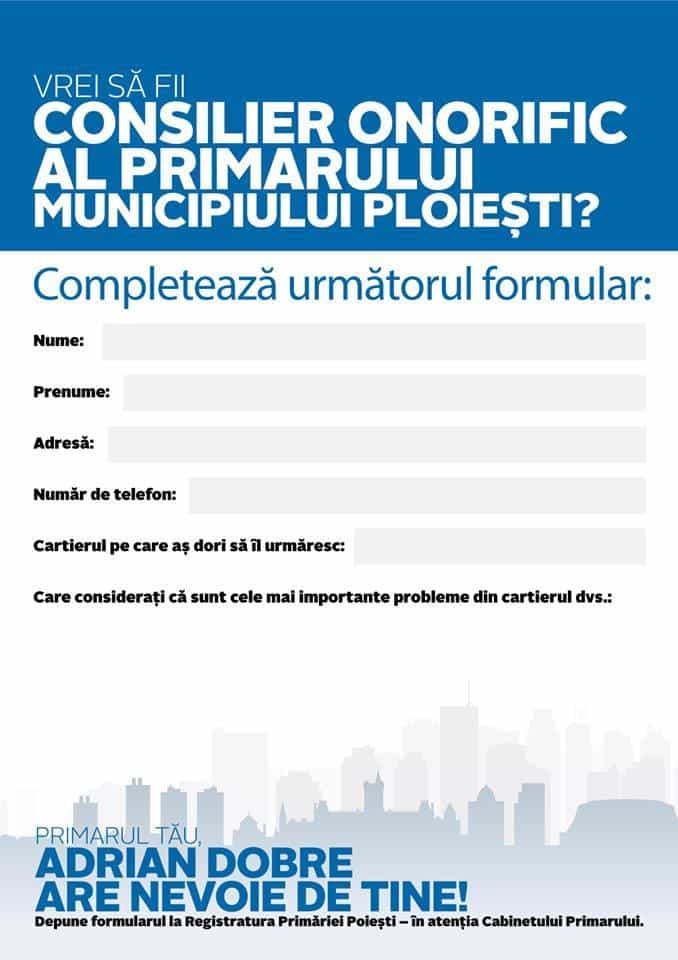 Vrei să fii consilierul onorific al primarului Adrian Dobre? Iată ce trebuie să faci Vrei să fii consilierul onorific al primarului Adrian Dobre? Iată ce trebuie să faci