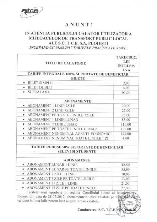tarife tce ploiesti 1 august