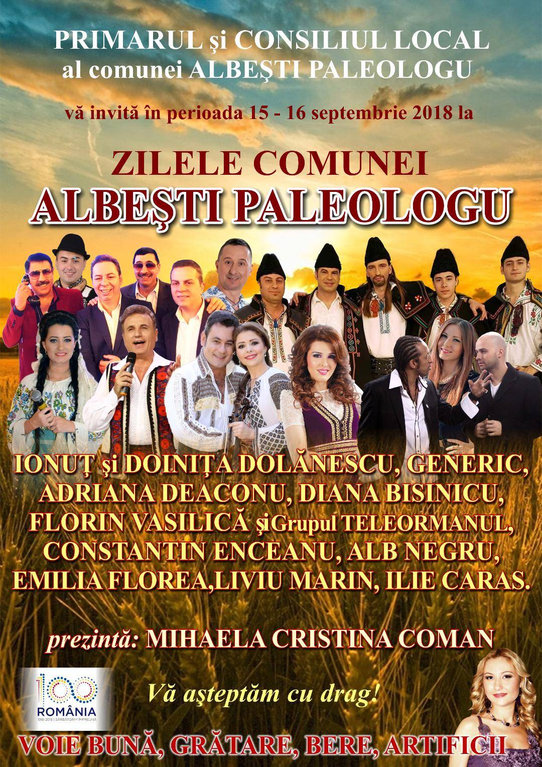 15-16 septembrie, invitaţie la petrecere: Zilele Comunei Albeşti-Paleologu 15-16 septembrie, invitaţie la petrecere: Zilele Comunei Albeşti-Paleologu