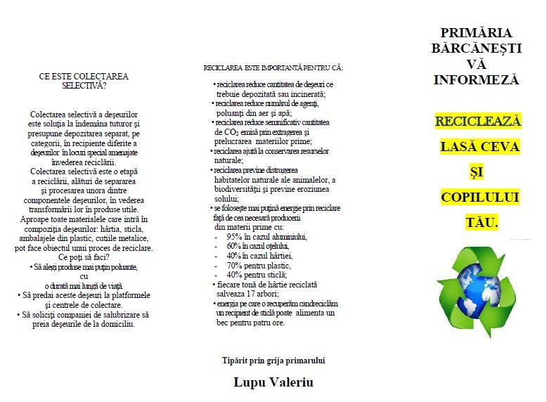 Primăria Bărcăneşti: LASĂ CEVA  ŞI  COPILULUI  TĂU!