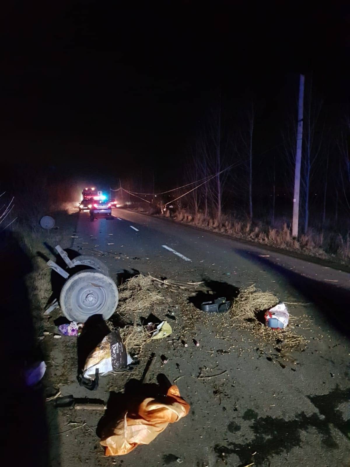 Căruţă făcută praf în accident rutier. Căruţaşii la spital, calul a scăpat cu viaţă