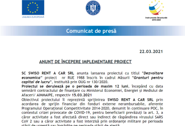 SC SWISO RENT A CAR SRL anunta lansarea proiectul cu titlul ”Dezvoltare economica”