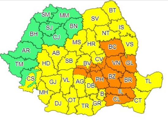 Cod portocaliu de ploi în județul Prahova, în week-end