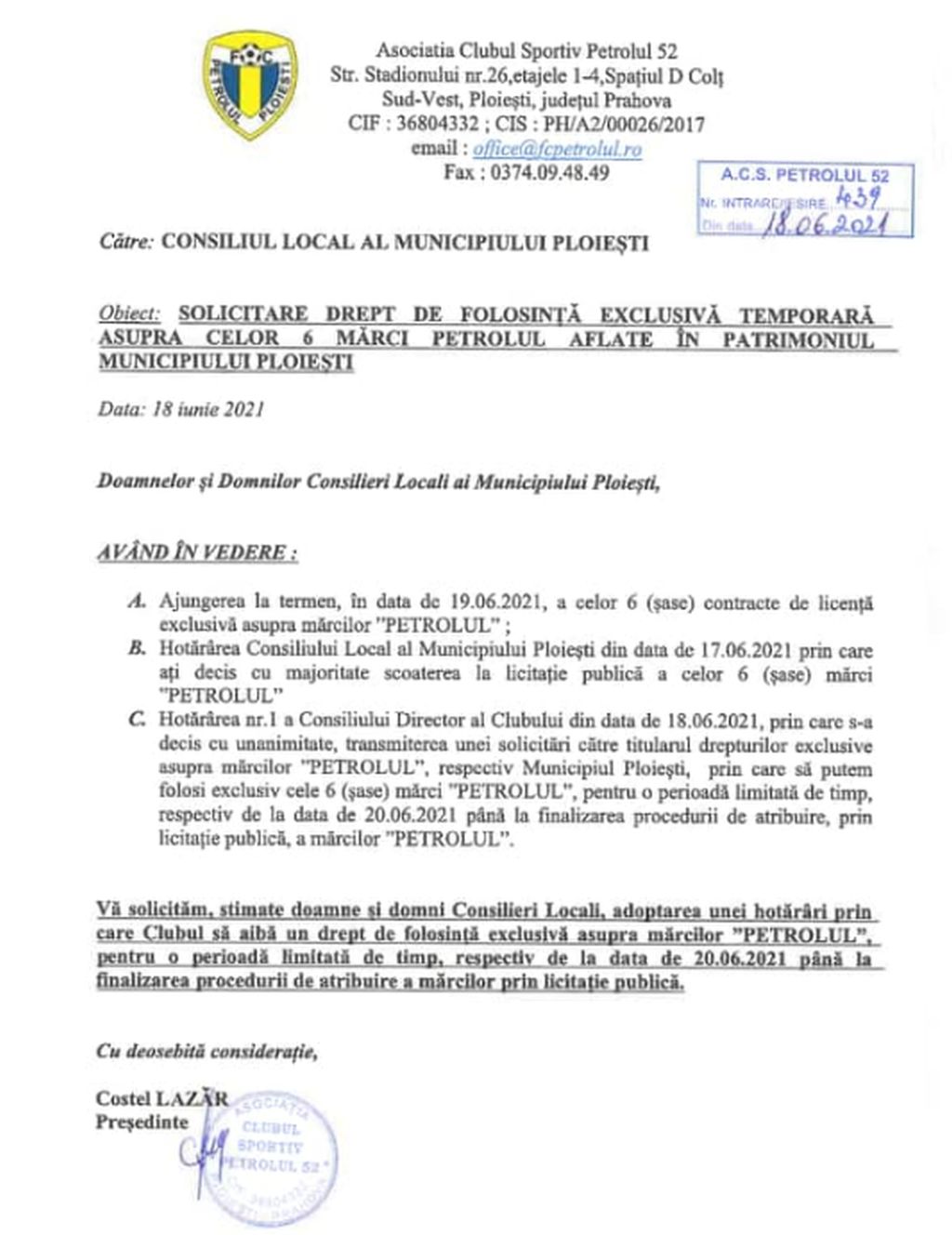 Va reveni Veolia România Servicii Integrate SA la ACS Petrolul ’52 Ploiești? Sub ce formă ar face-o, de data aceasta? Corespondența dintre conducerea executivă a clubului și reprezentanța locală a bine cunoscutei multinaționale se intensifică!