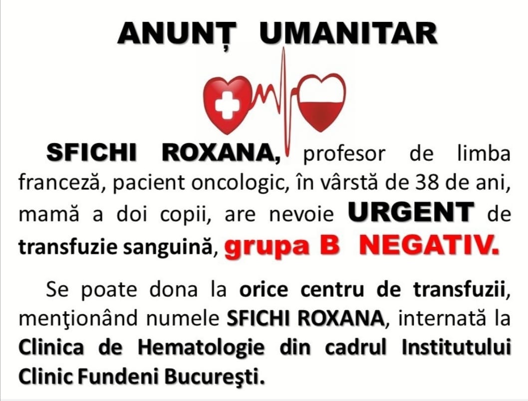 O profesoară din Ploiești are nevoie urgentă de sânge O profesoară din Ploiești are nevoie urgentă de sânge