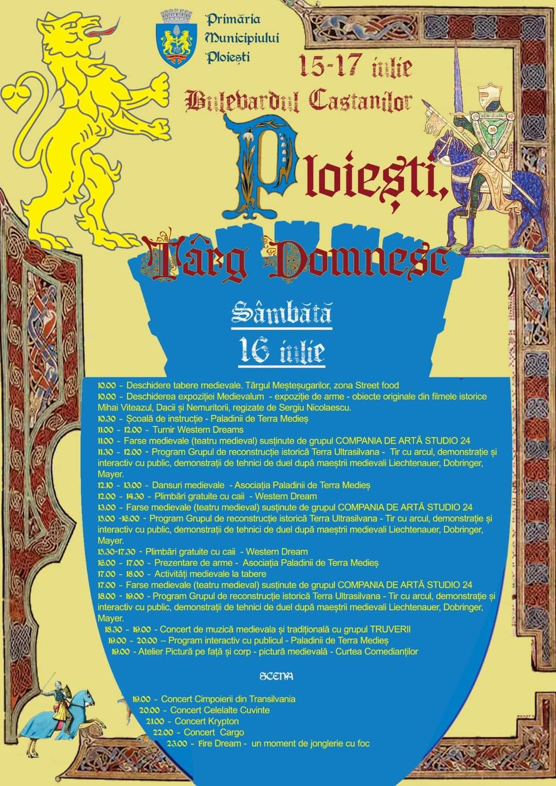 Programul zilei de sâmbătă al Festivalului Medieval ”Ploiești, Târg Domnesc”