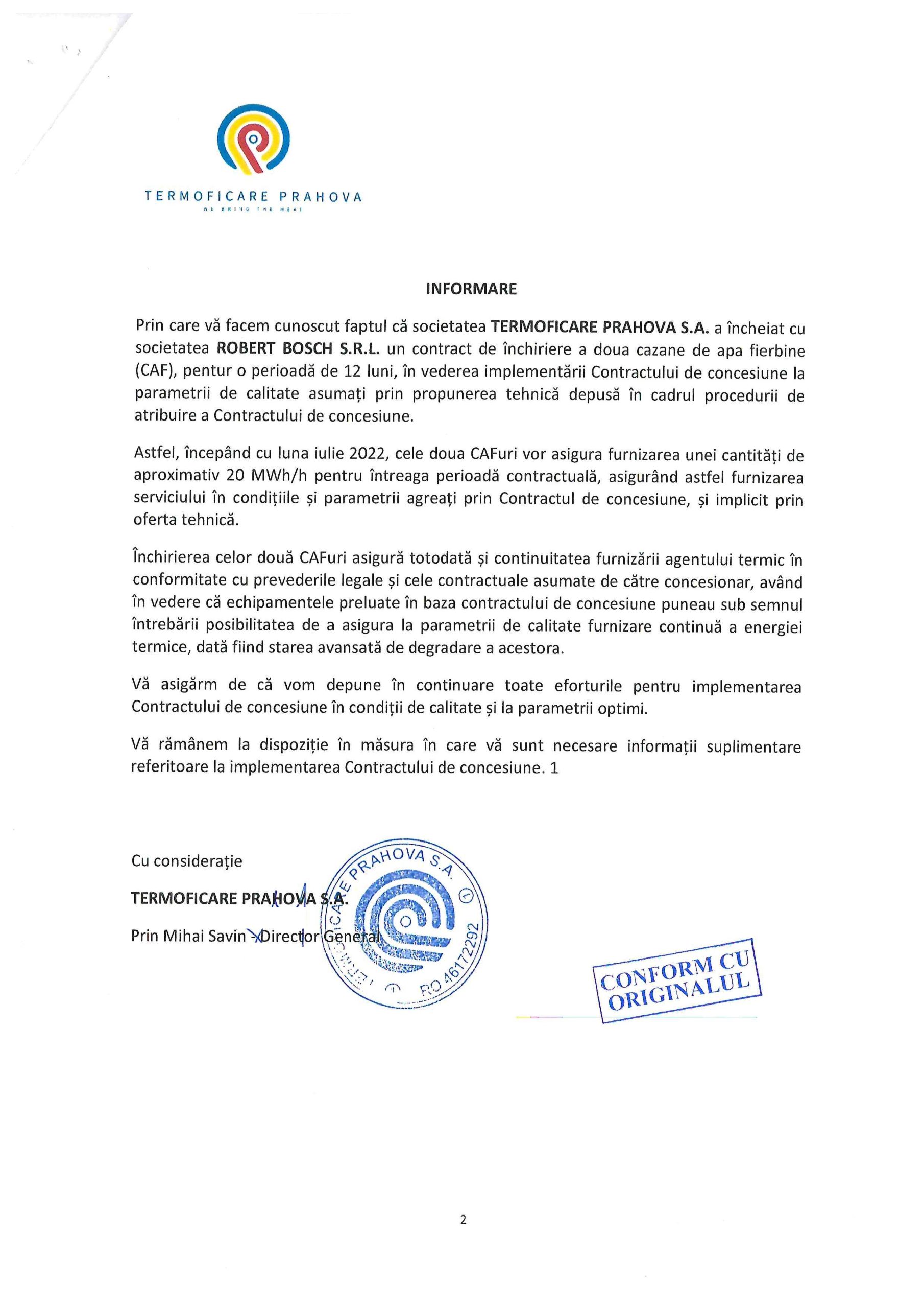 Preşedintele CJ Prahova somează operatorul să reia furnizarea cu apă caldă în Ploieşti. Contractul cu TERMOFICARE PRAHOVA S.A va fi reziliat.