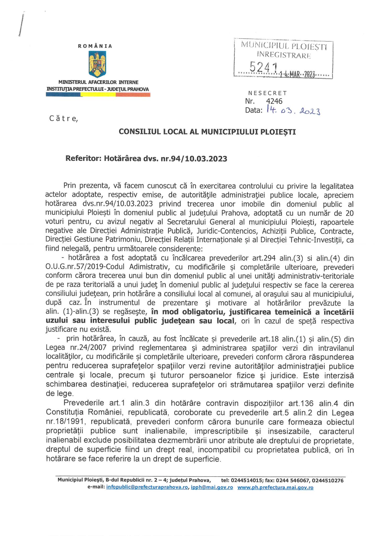 Prefectura solicită revocarea hotărârii privind trecerea Parcului Municipal Vest la Consiliul Județean Prahova Prefectura solicită revocarea hotărârii privind trecerea Parcului Municipal Vest la Consiliul Județean Prahova