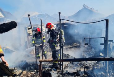 Grup de locuințe cuprins de incendiu, la Mărginenii de Jos (imagini)