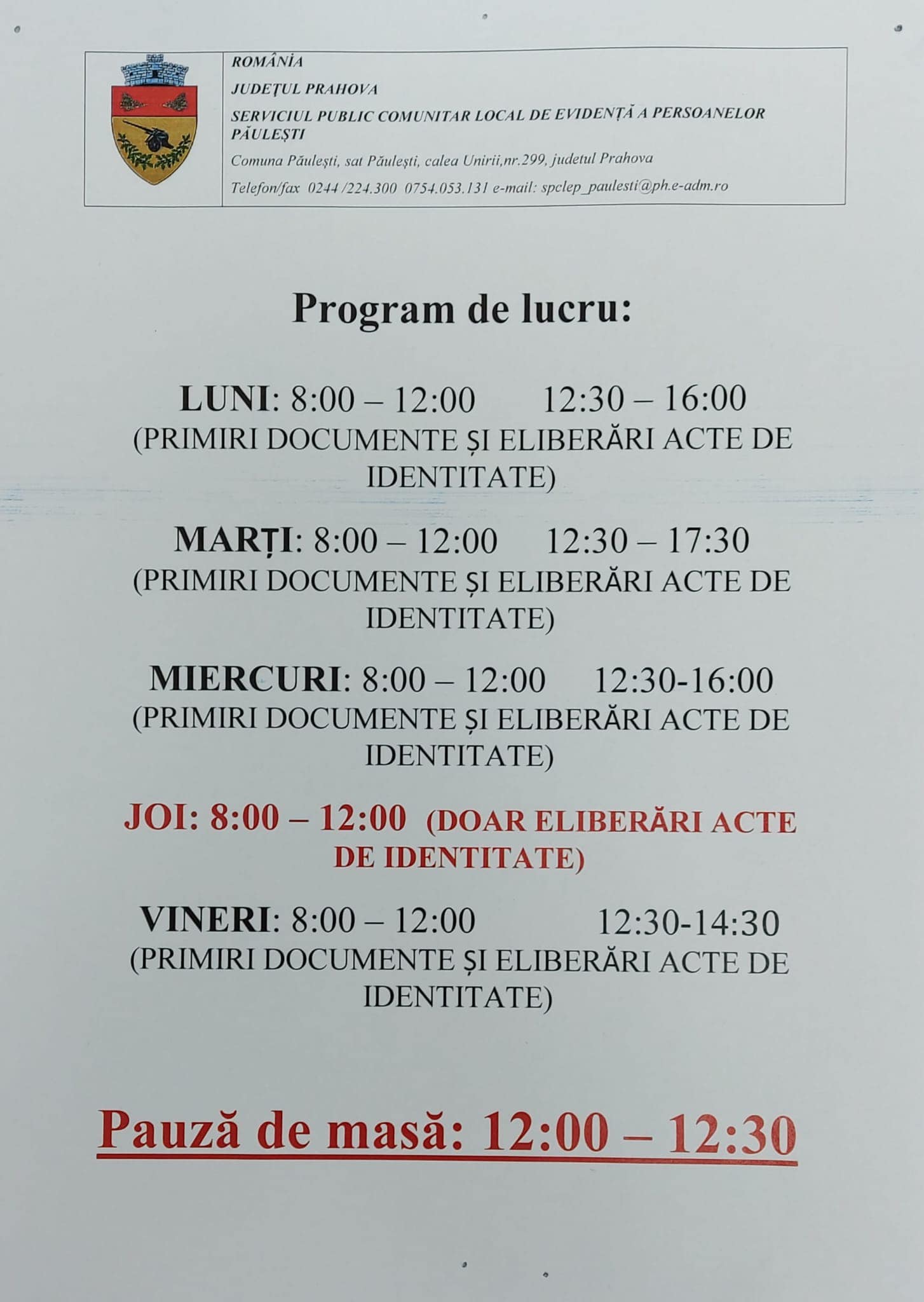 Cetățenii din comuna Păulești vor obține și preschimba actele de identitate în propria localitate