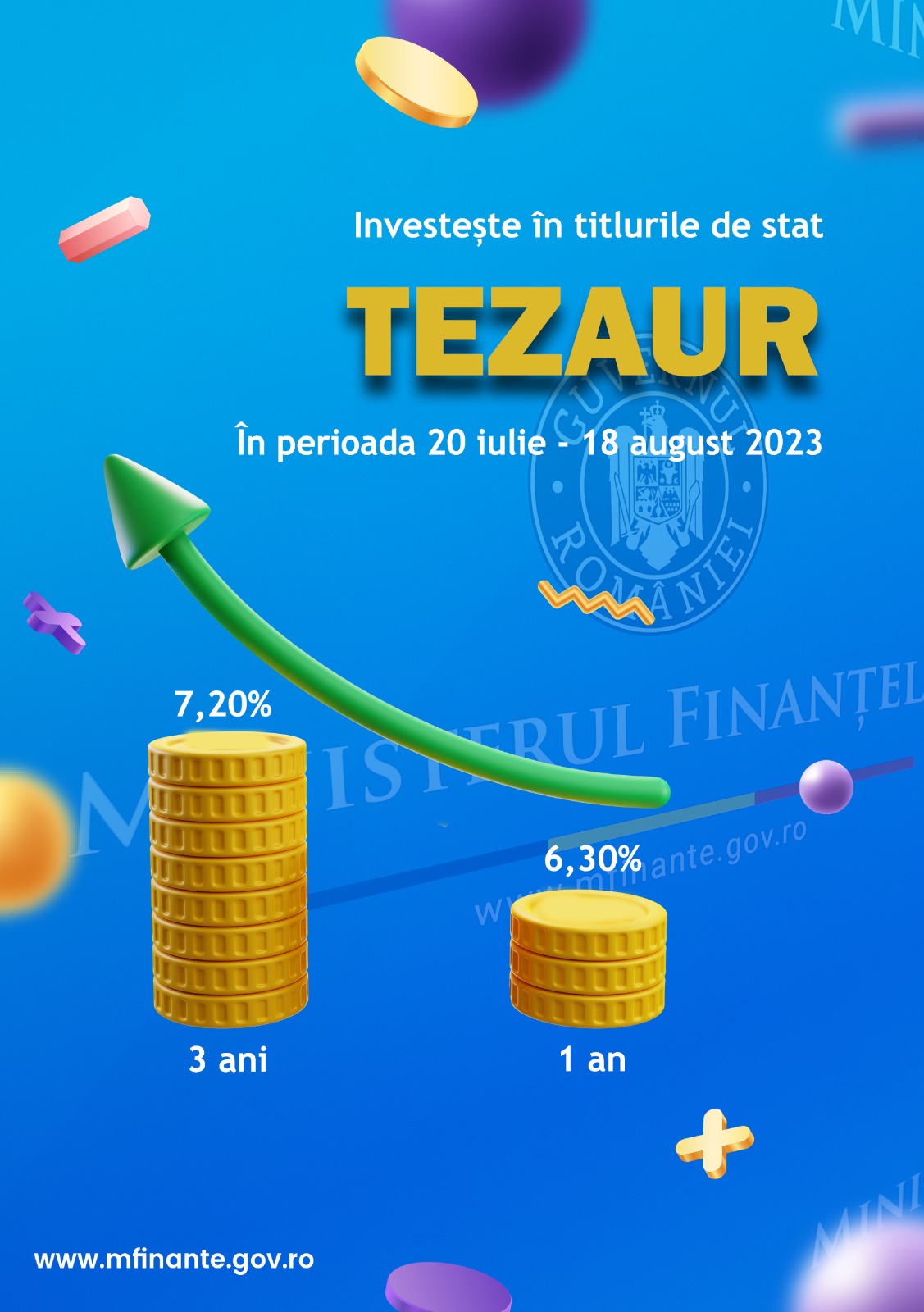 Din 20 iulie, românii pot investi în titlurile de stat TEZAUR cu dobânzi de până la 7,20% pe an Din 20 iulie, românii pot investi în titlurile de stat TEZAUR cu dobânzi de până la 7,20% pe an