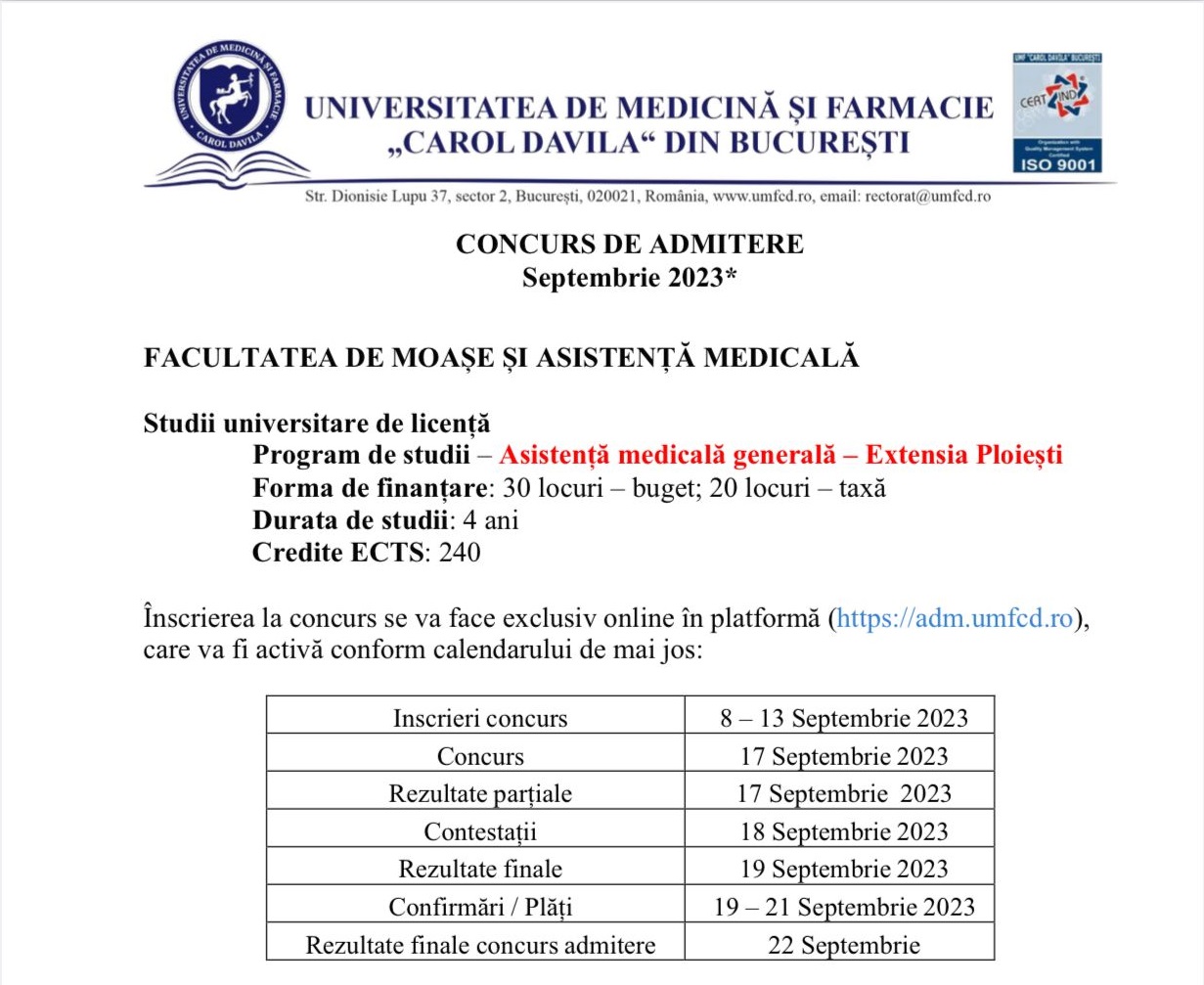 Începe admiterea la Medicină, în Ploieşti – Calendarul examenelor Începe admiterea la Medicină, în Ploieşti – Calendarul examenelor