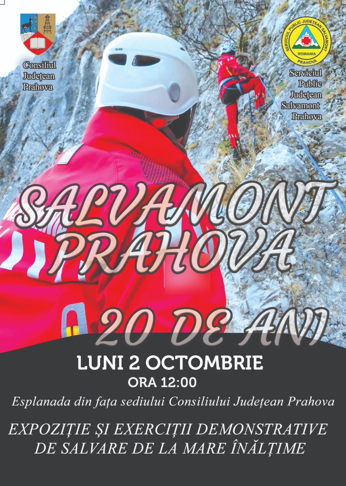 Salvamont Prahova împlineşte 20 de ani. Eveniment special în faţa Palatului Administrativ, luni, 2 octombrie