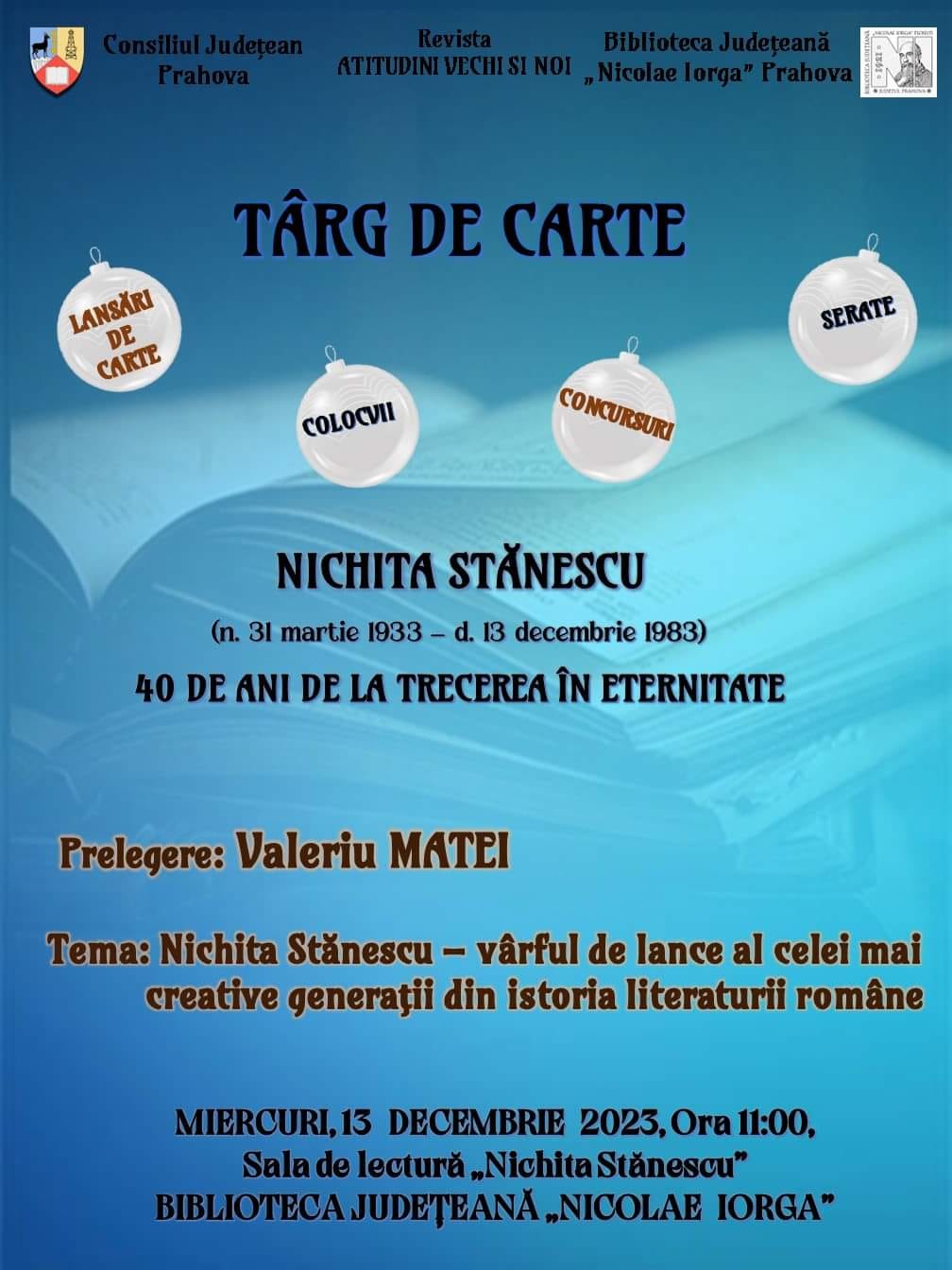 Târgul de Carte de la Ploieşti. Miercuri, 13 decembrie, zi plină de evenimente