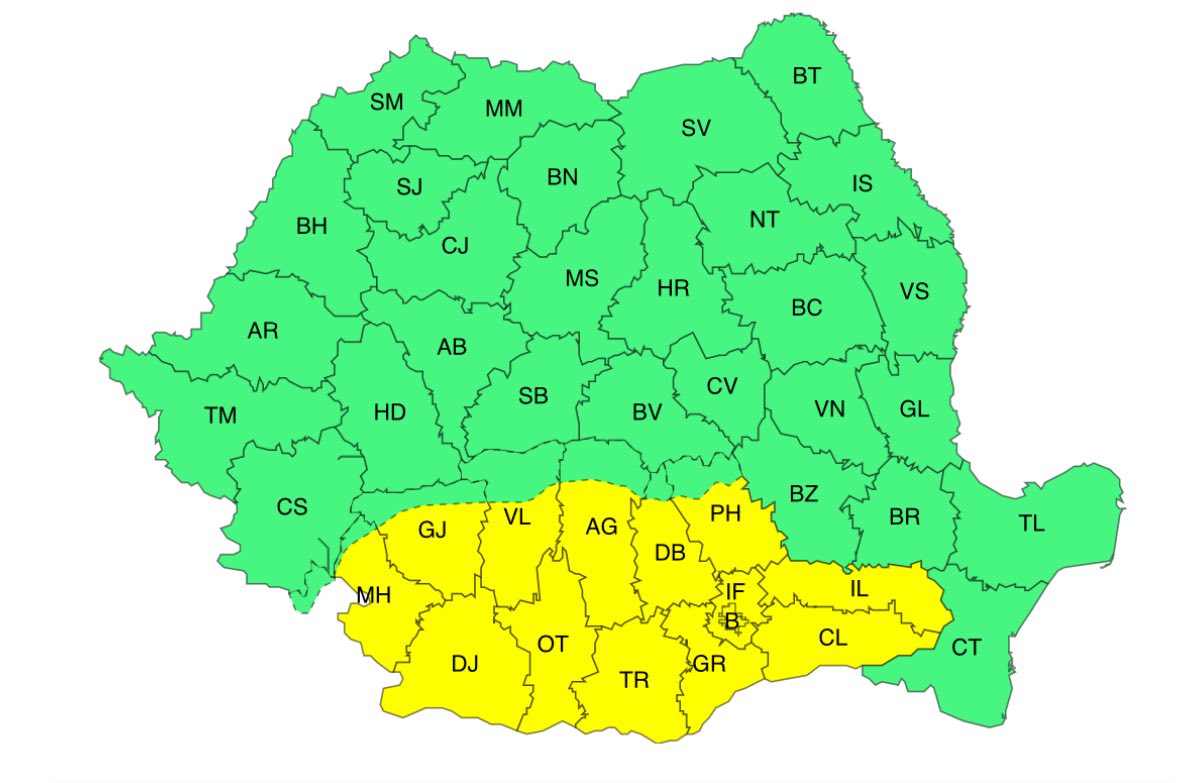 Cod galben de temperaturi deosebit de ridicate în Prahova