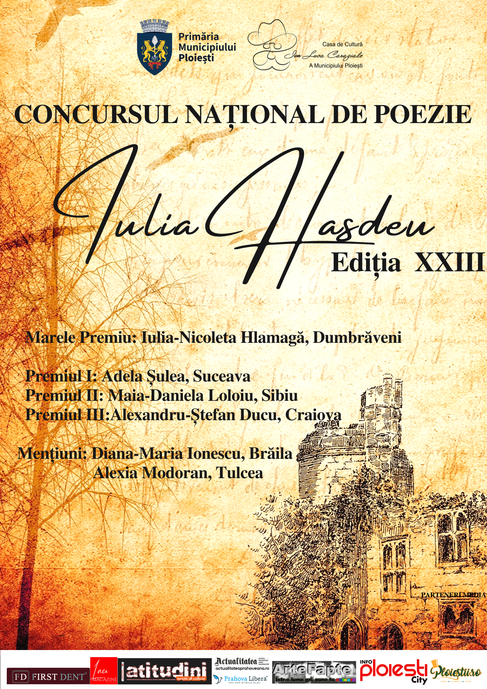 Câștigătorii Concursului Național de Poezie „Iulia Hasdeu” – Ediția a XXIII-a Câștigătorii Concursului Național de Poezie „Iulia Hasdeu” – Ediția a XXIII-a