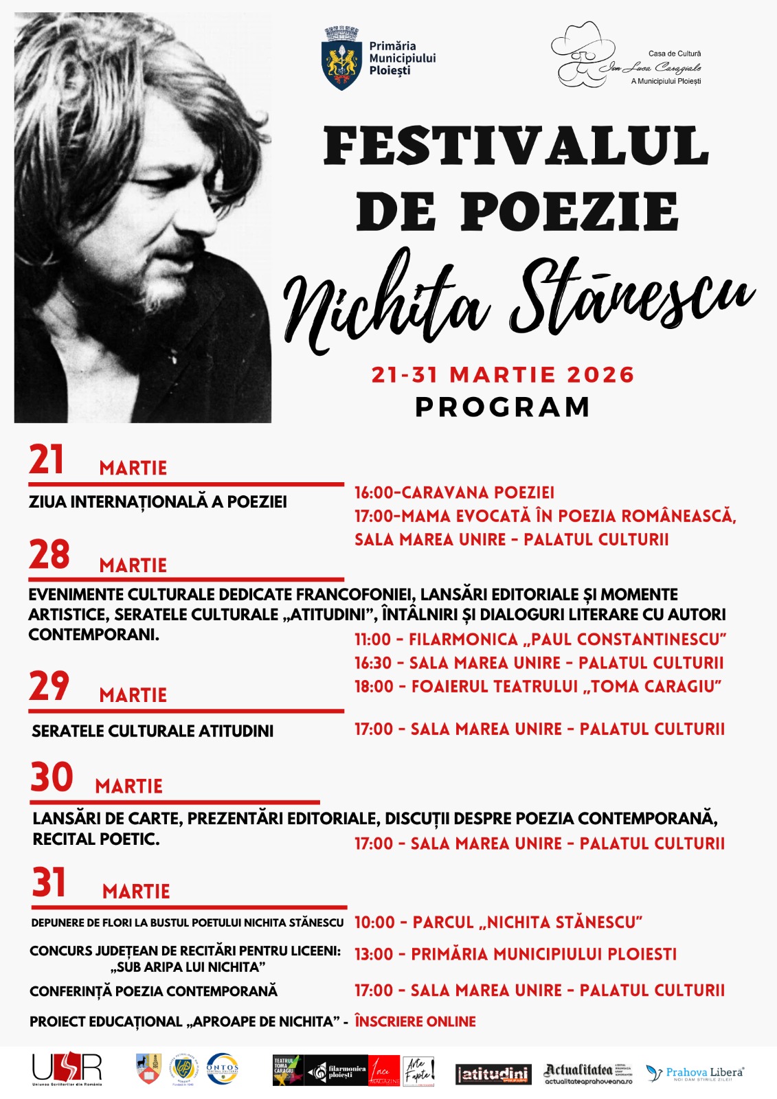 Festivalul de Poezie „Nichita Stănescu” revine la Ploiești cu ediția a XXXVI-a